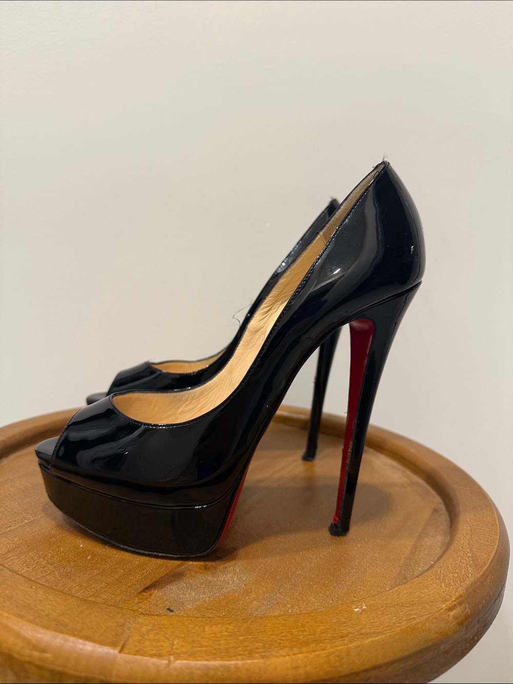 Christian Louboutin Lady Peep 150 Nude Patent Heels Size 38 Platform Pumps